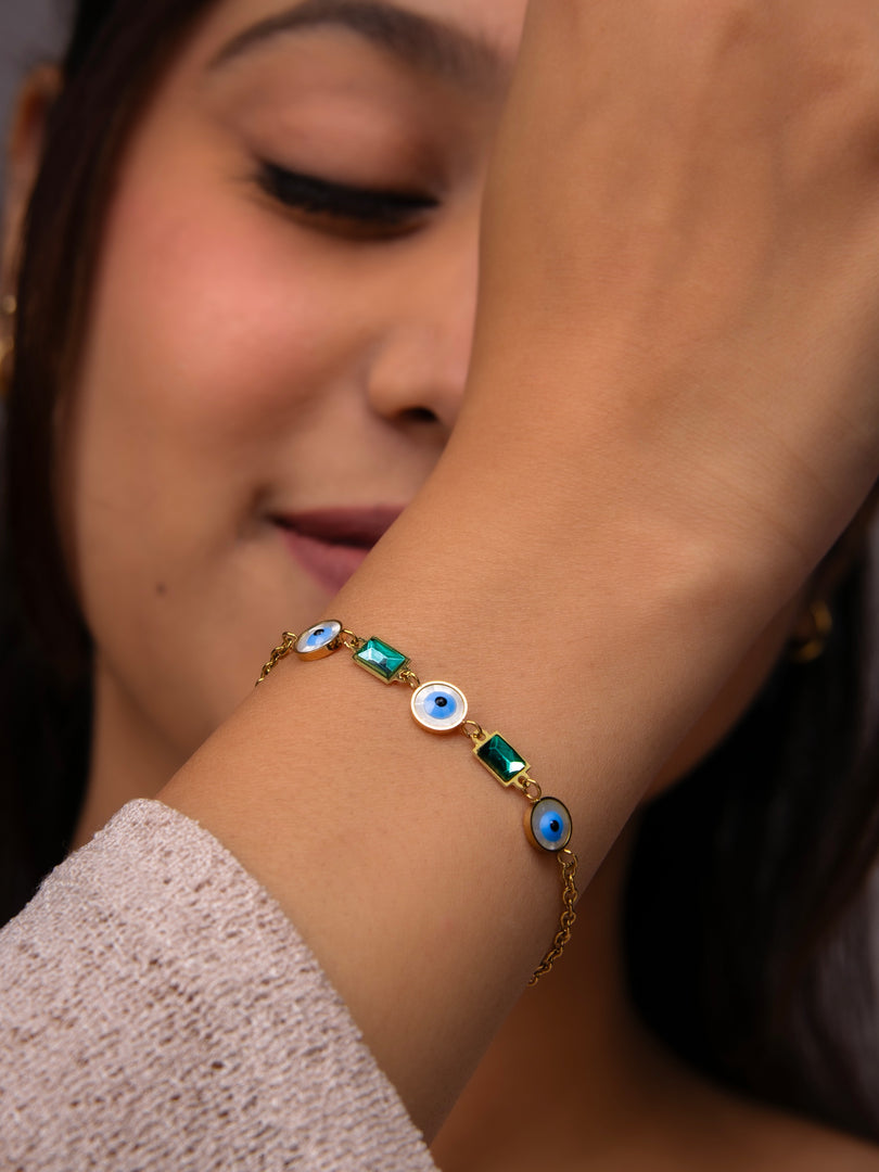 Evil Eye & Emerald-Tone Bracelet