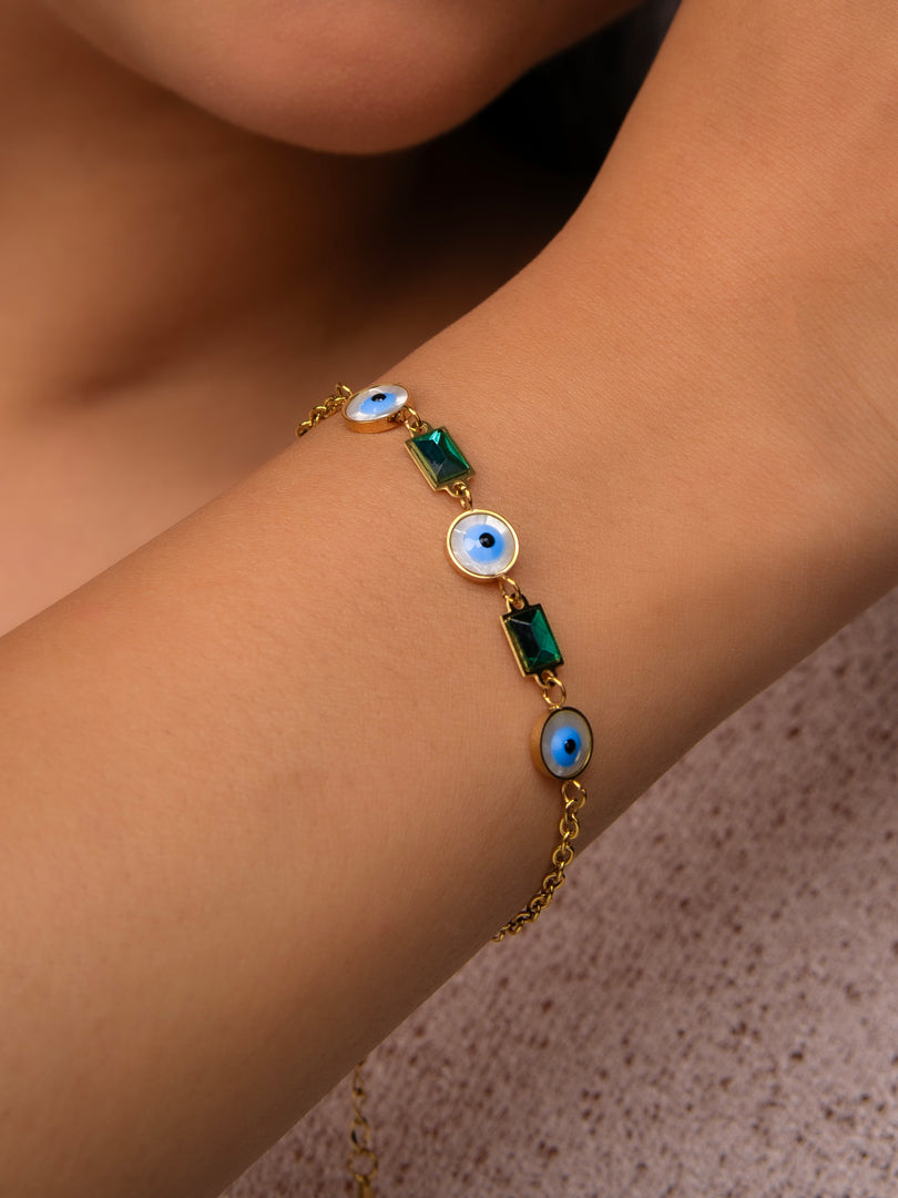 Evil Eye & Emerald-Tone Bracelet