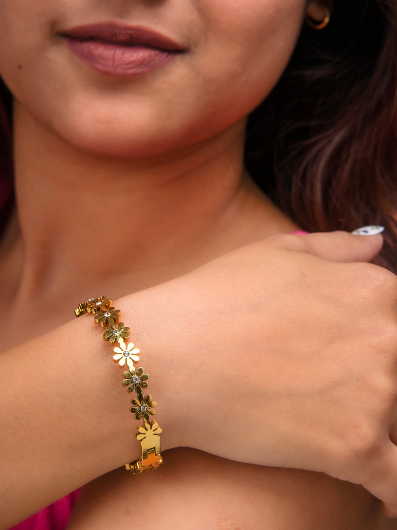 Gold Floral Bloom Bangle Bracelet