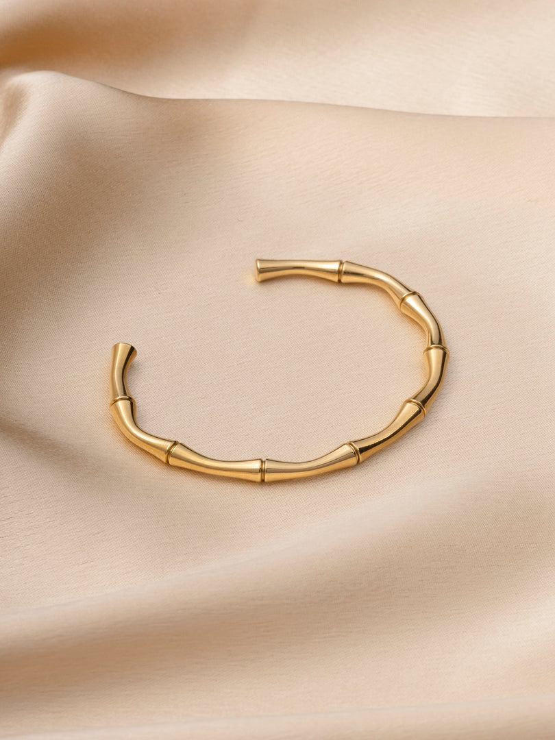 Bamboo Inspired Gold Cuff Bracelet