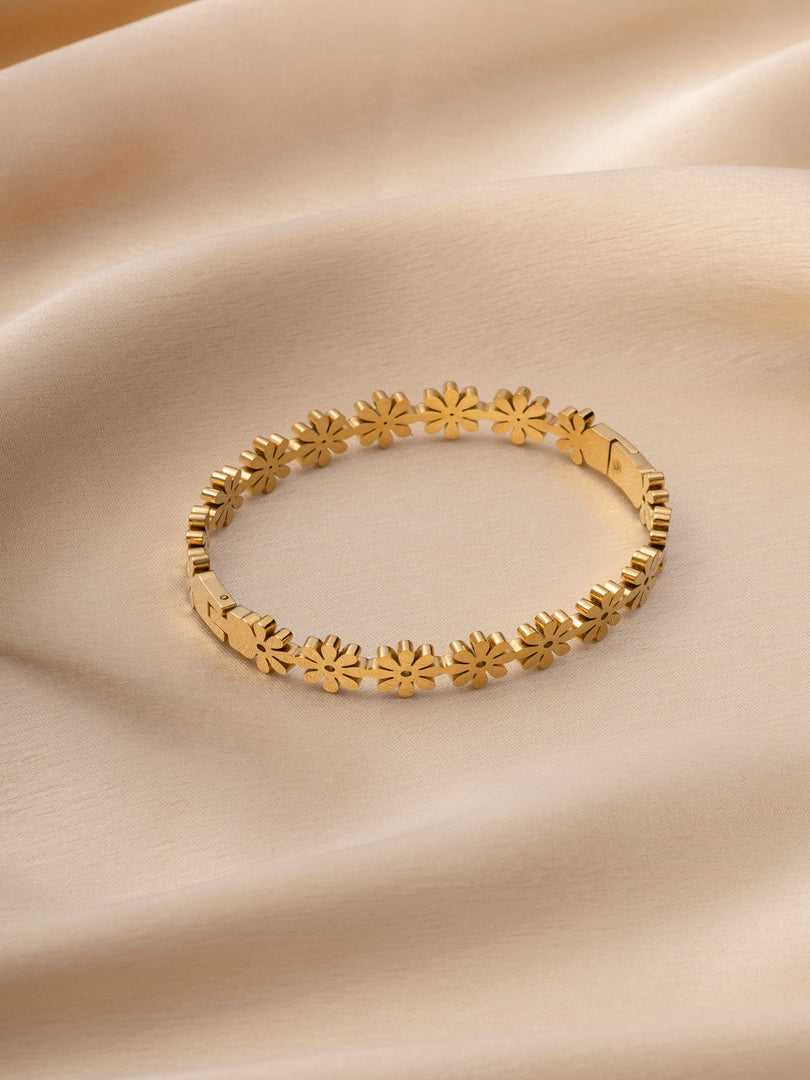 Gold Floral Bloom Bangle Bracelet