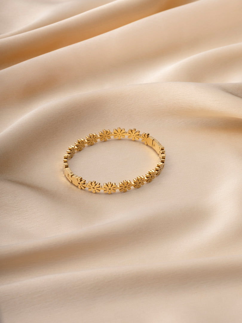 Gold Floral Bloom Bangle Bracelet