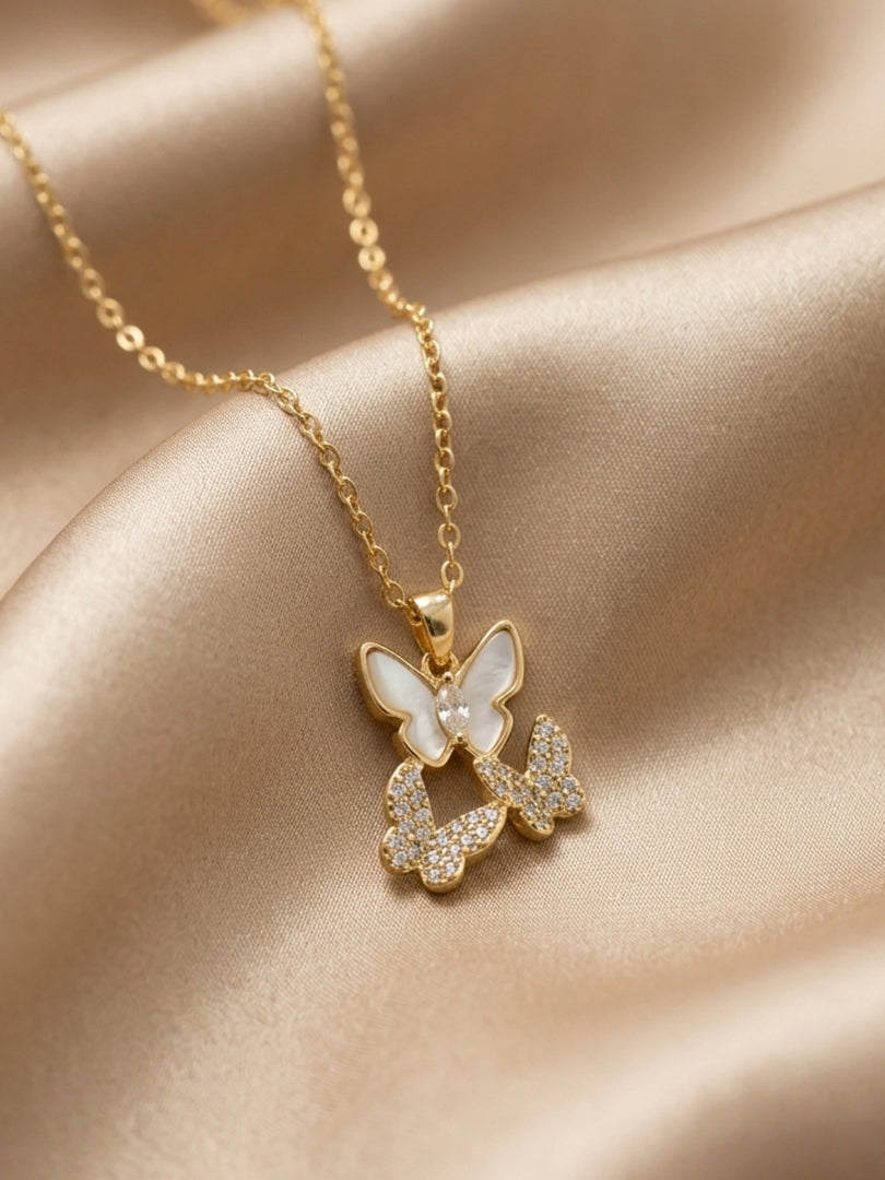 Double Butterfly Pearl Jewellery Set