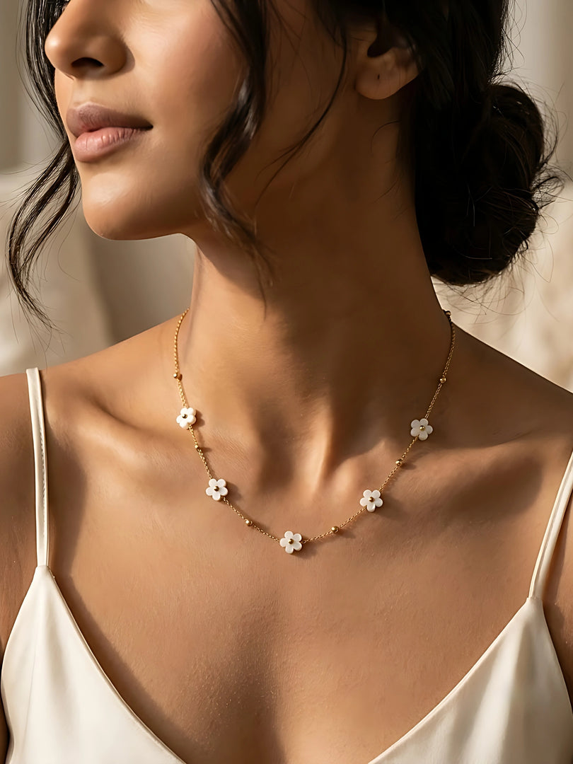 Daisy Pearl Station Necklace