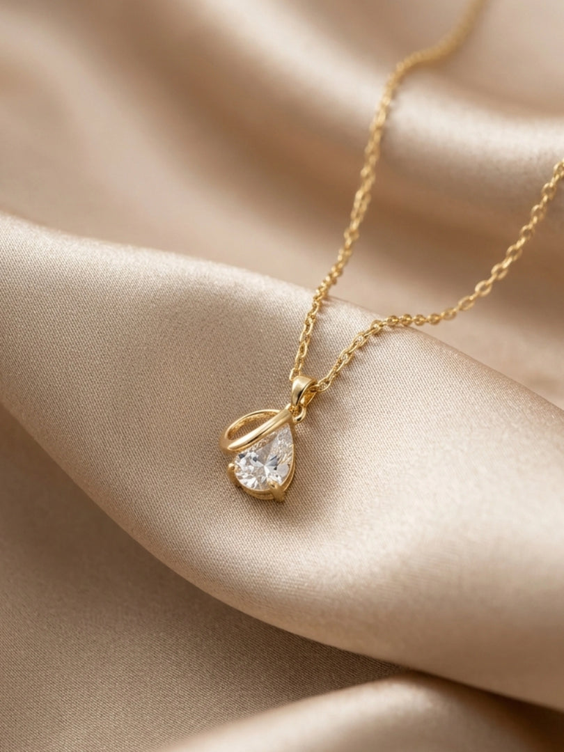 Ribbon Pear Crystal Pendant Necklace