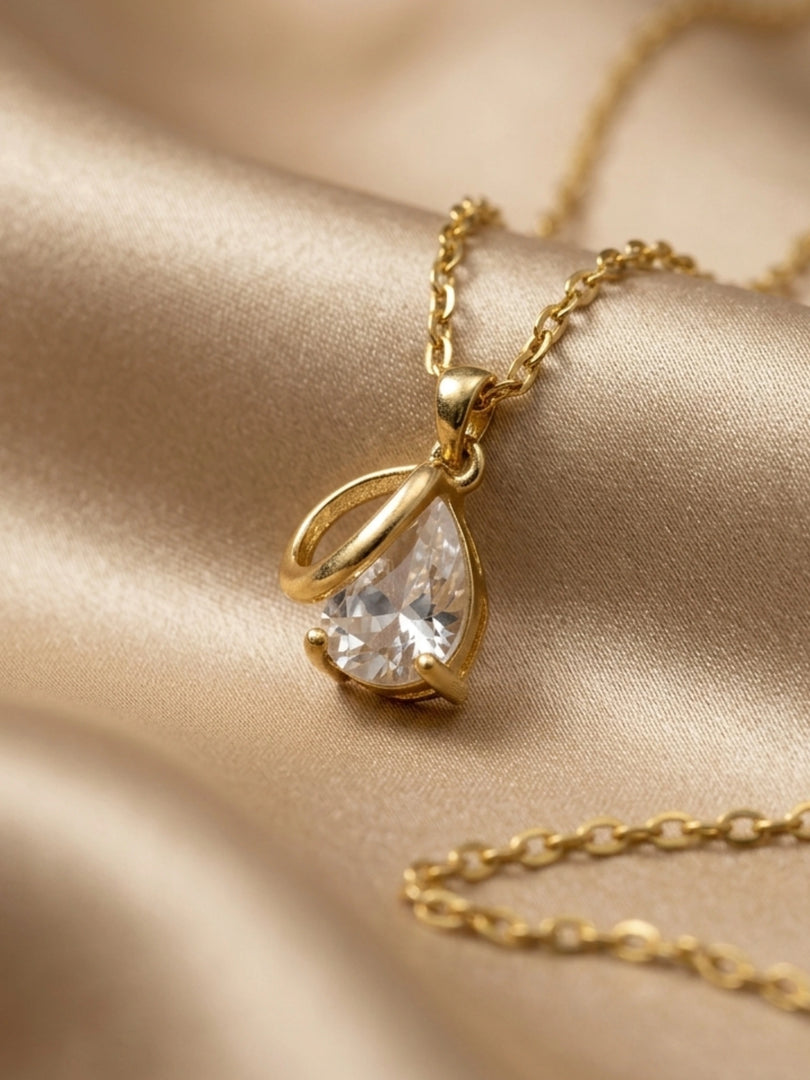 Ribbon Pear Crystal Pendant Necklace