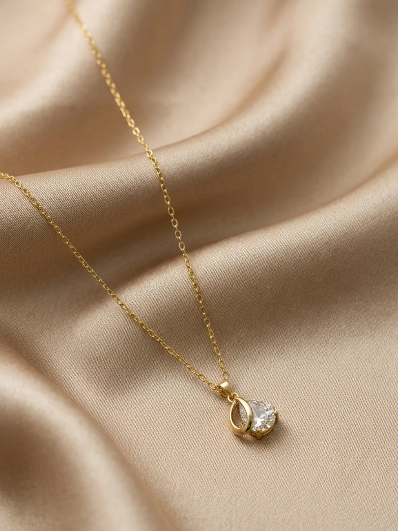 Ribbon Pear Crystal Pendant Necklace