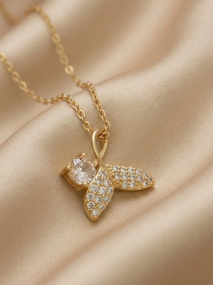 Butterfly Solitaire Pendant Necklace
