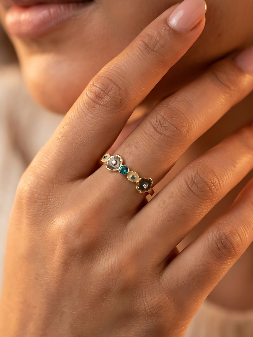 Azure Bloom Crystal Ring