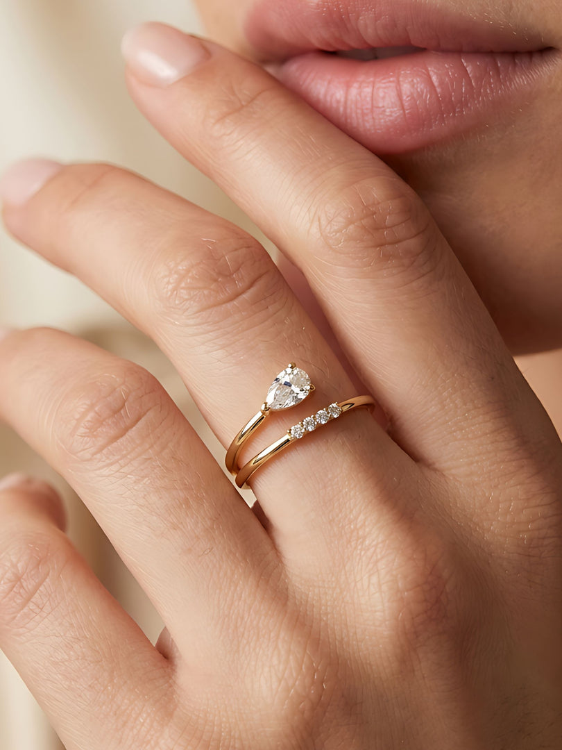 Golden Dewdrop Open Ring