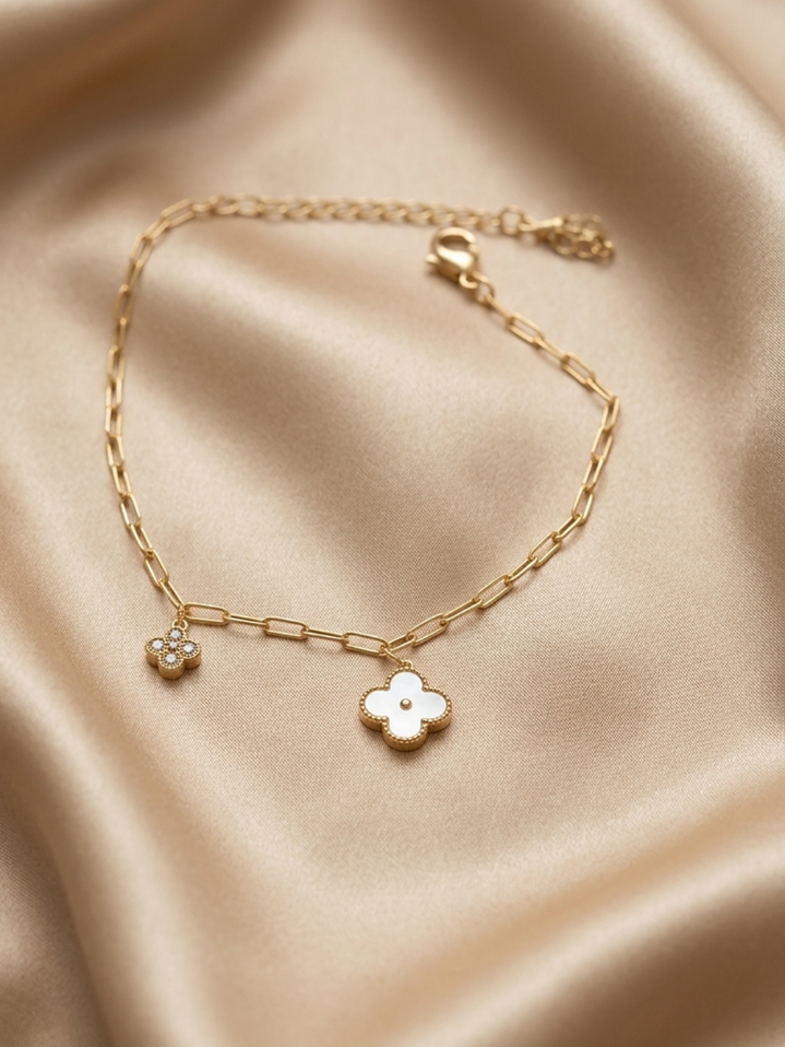 Duo Clover Paperclip Chain Bracelet