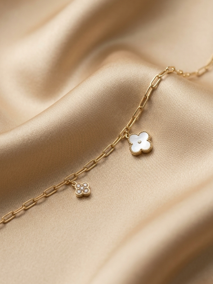 Duo Clover Paperclip Chain Bracelet