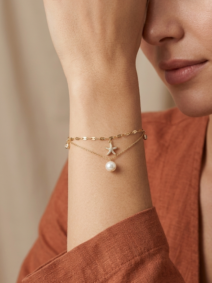 Starfish Pearl Double Layer Bracelet