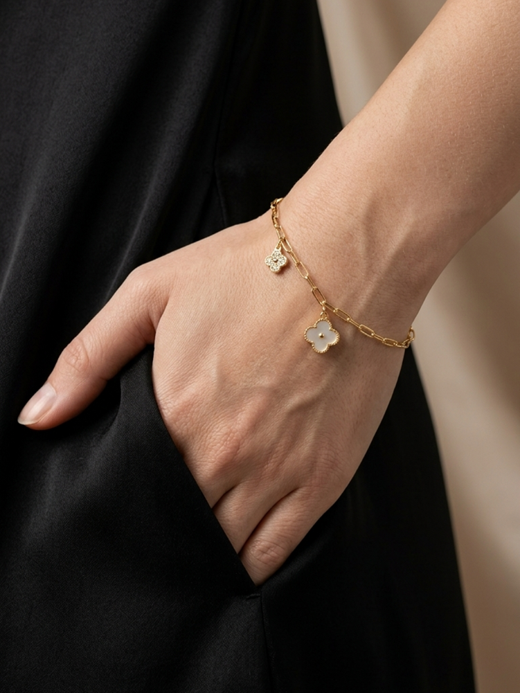 Duo Clover Paperclip Chain Bracelet