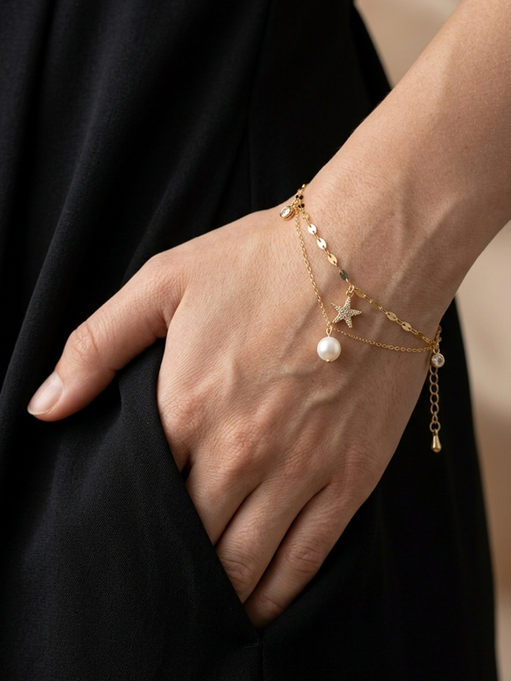 Starfish Pearl Double Layer Bracelet
