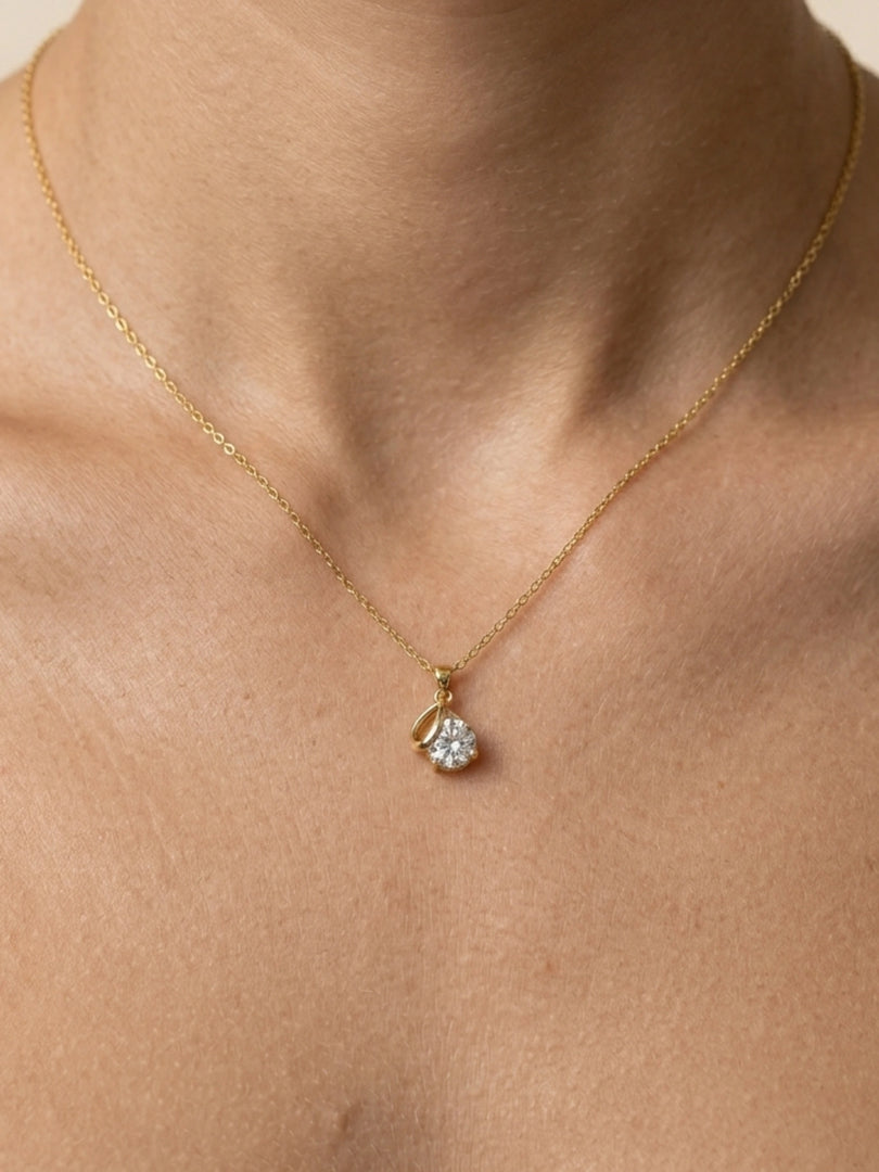 Ribbon Pear Crystal Pendant Necklace