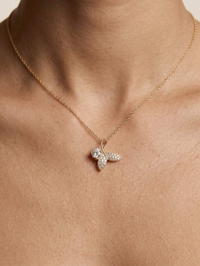 Butterfly Solitaire Pendant Necklace