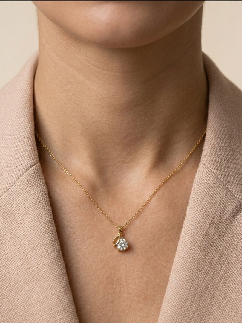 Ribbon Pear Crystal Pendant Necklace