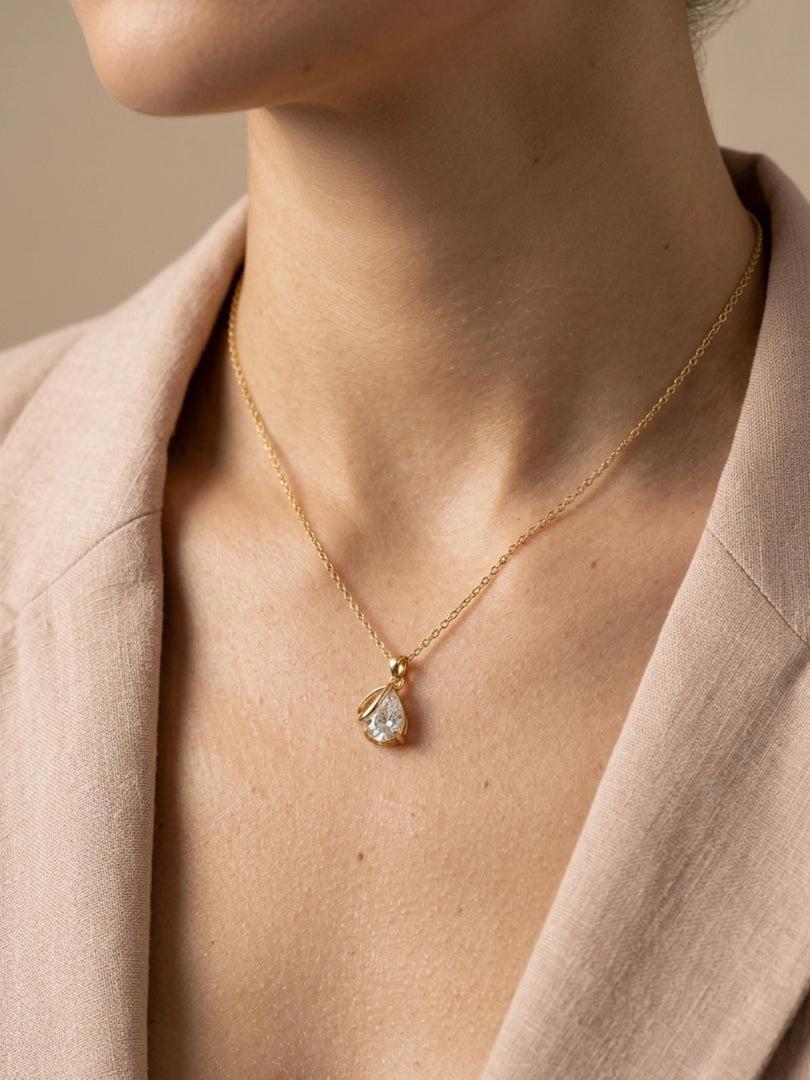Ribbon Pear Crystal Pendant Necklace