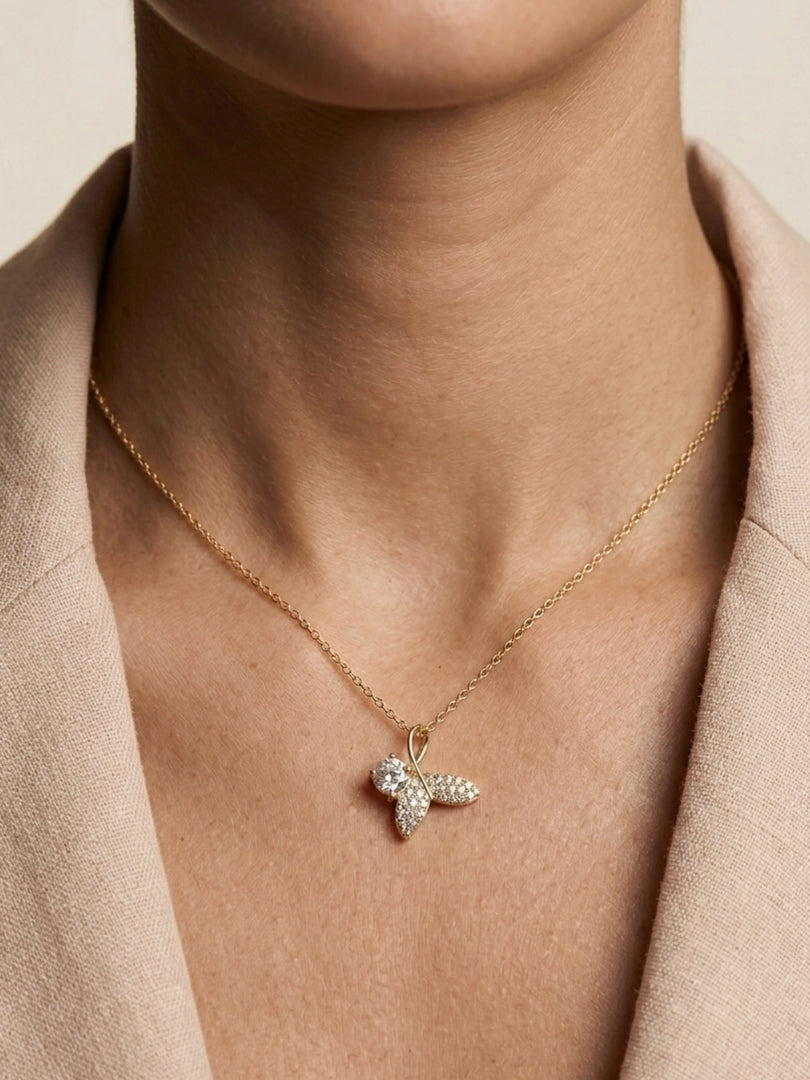 Butterfly Solitaire Pendant Necklace