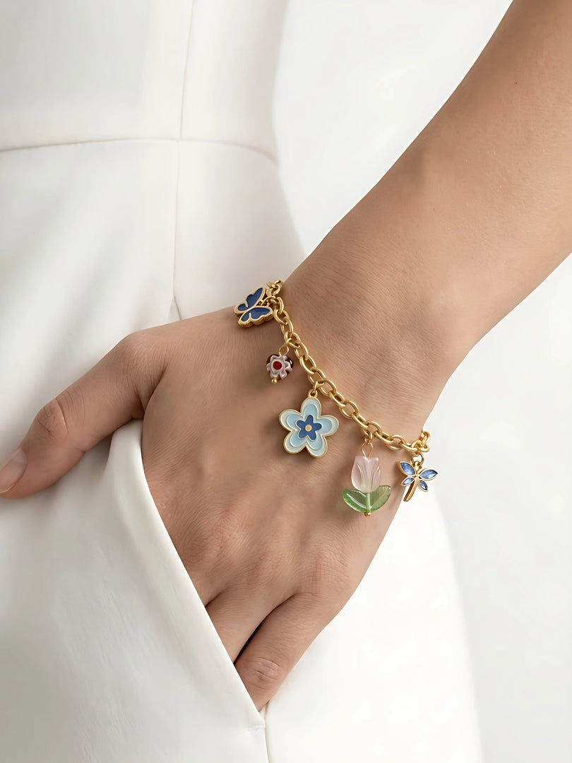 Garden Story Enamel Charm Bracelet