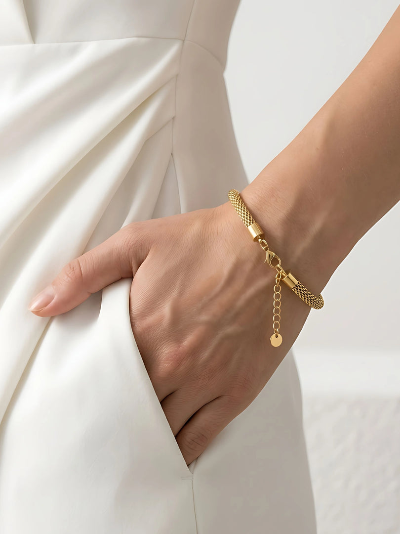 Gold Mesh Tube Chain Bracelet