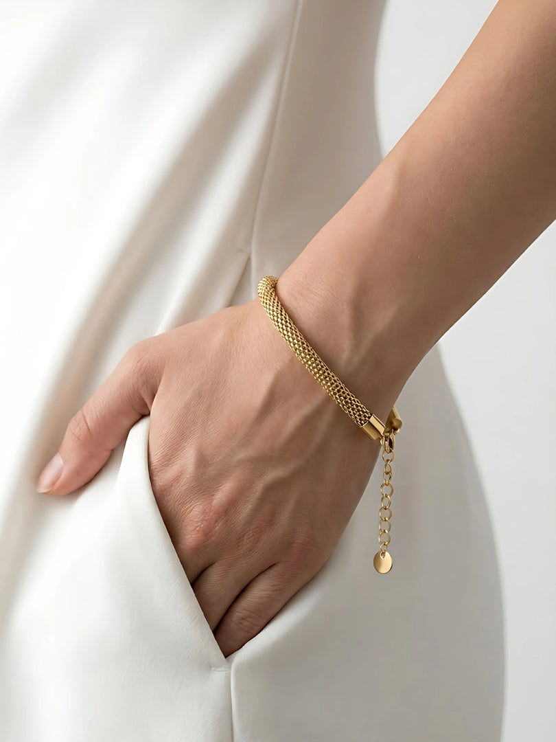 Gold Mesh Tube Chain Bracelet