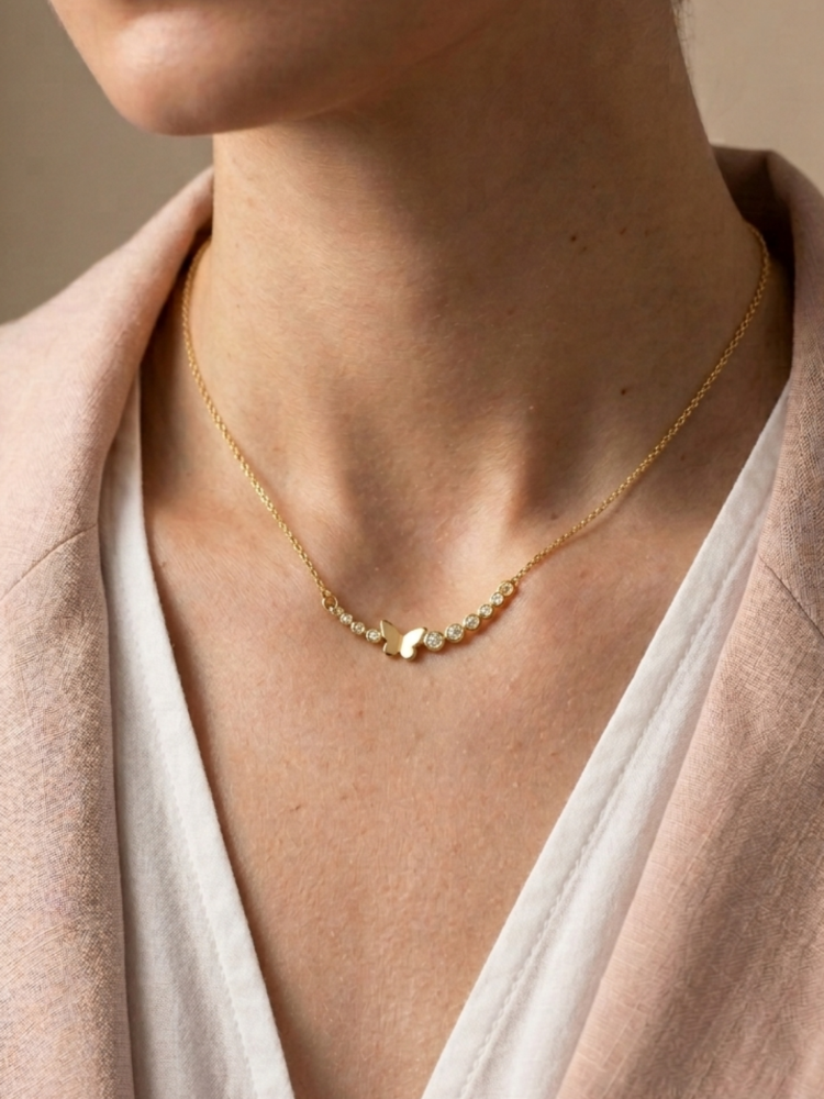 Golden Flutter Crystal Necklace