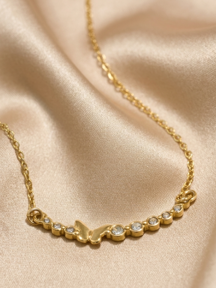 Golden Flutter Crystal Necklace