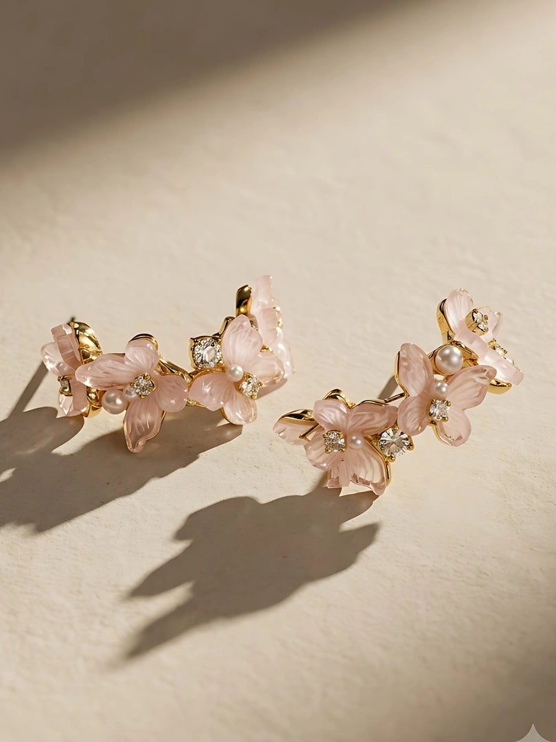 Blush Blossom Floral Hoop Earrings