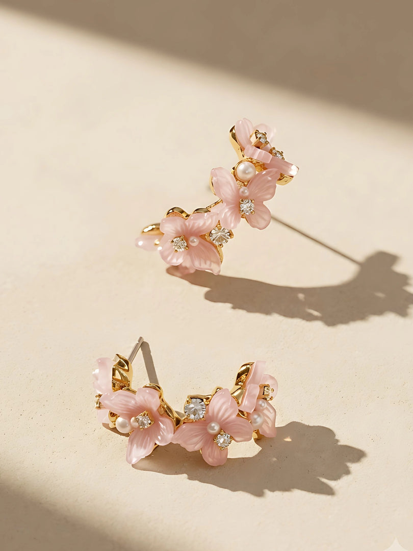 Blush Blossom Floral Hoop Earrings
