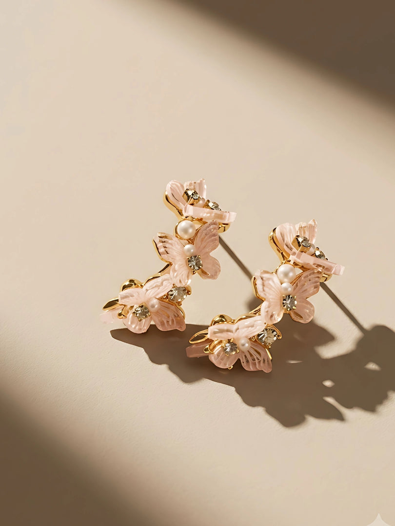 Blush Blossom Floral Hoop Earrings