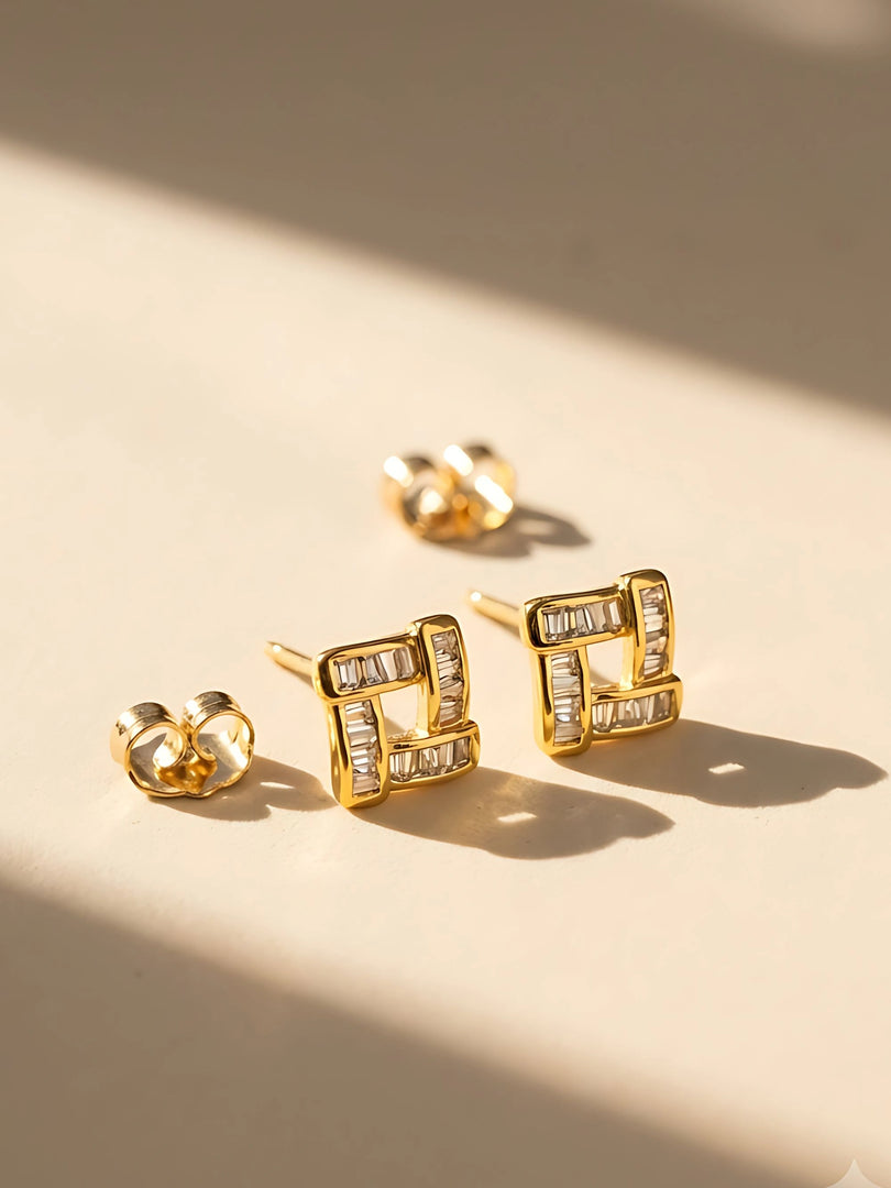 Celeste Baguette Knot Stud Earrings