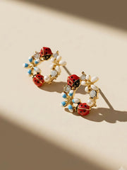 Ladybug Blossom Wreath Stud Earrings
