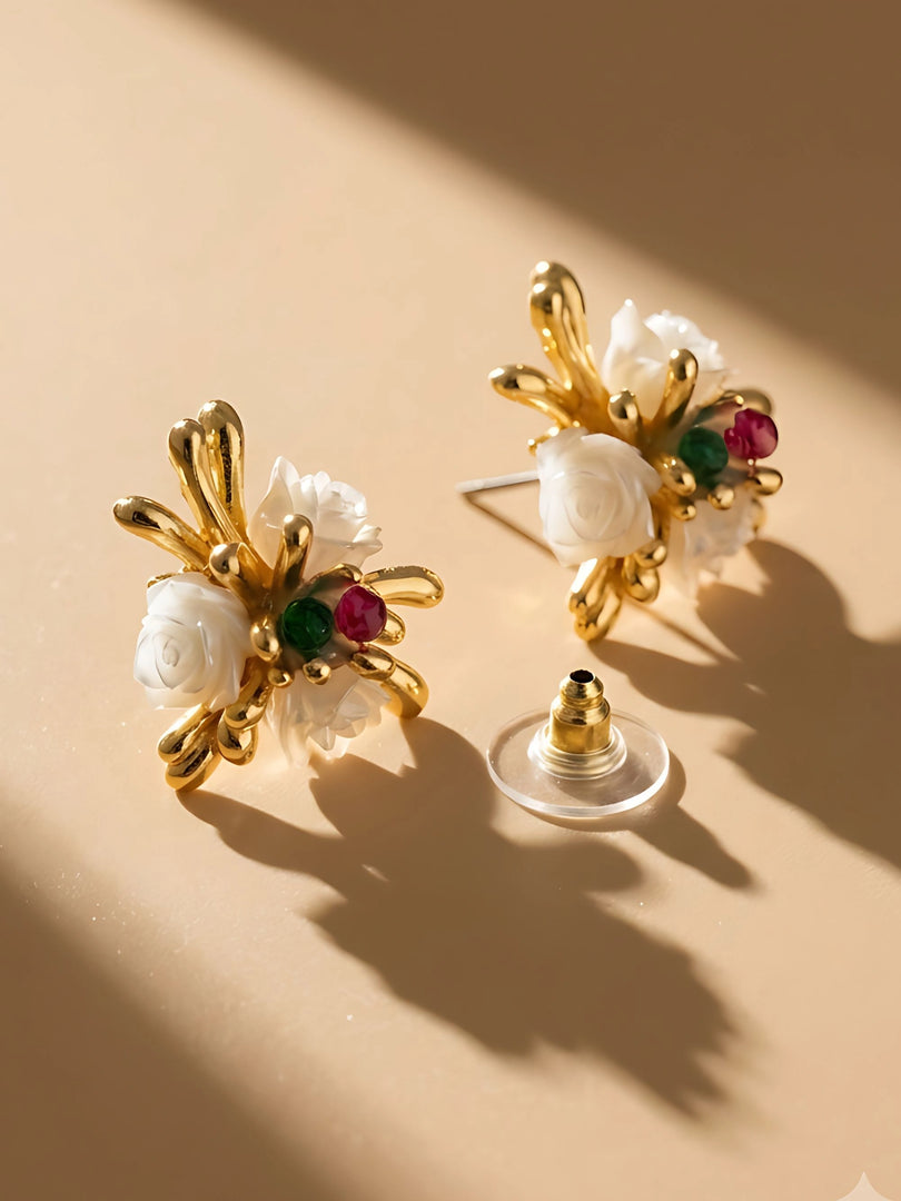 Ivory Rose Bloom Stud Earrings