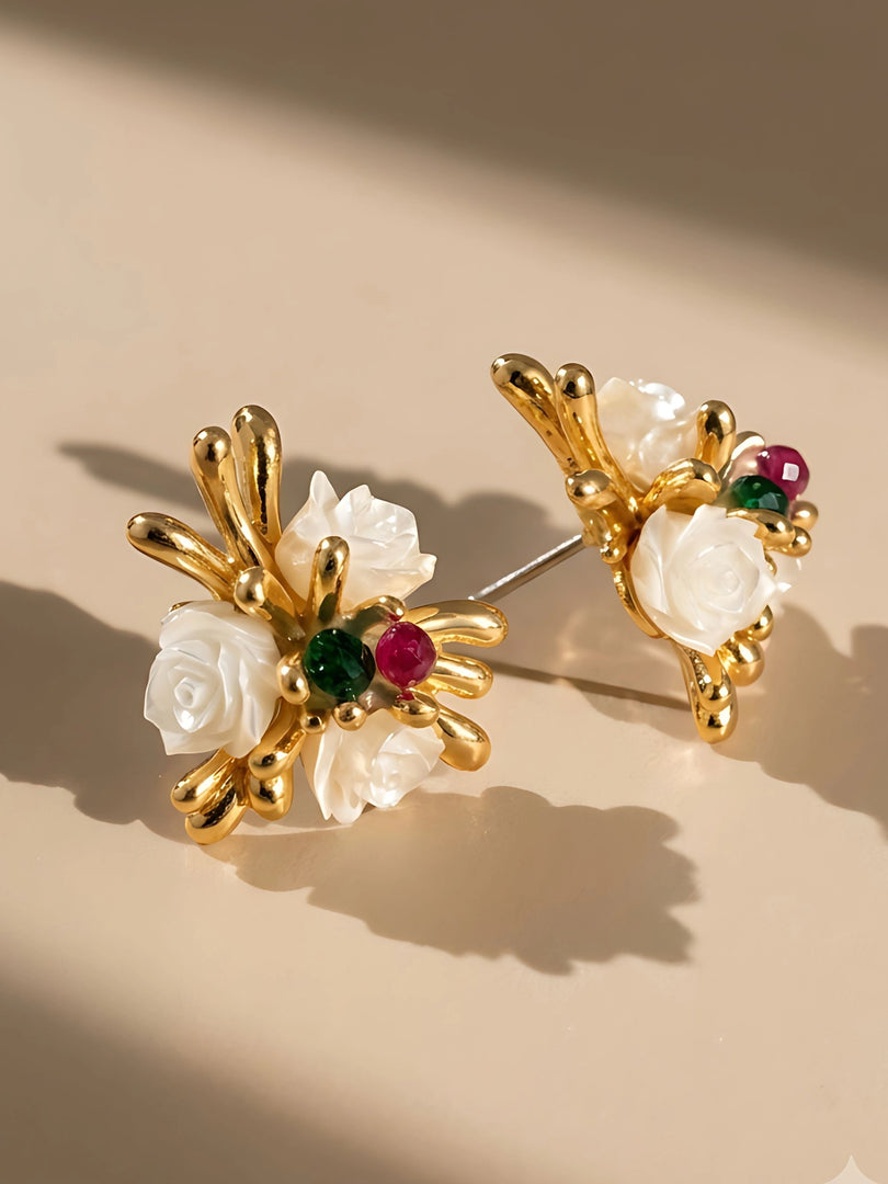 Ivory Rose Bloom Stud Earrings