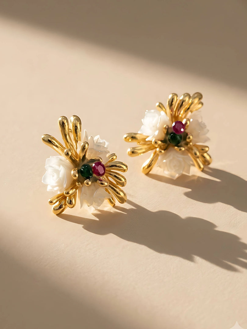 Ivory Rose Bloom Stud Earrings