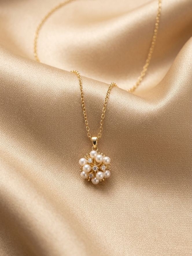 Pearl Cluster Crystal Pendant Necklace