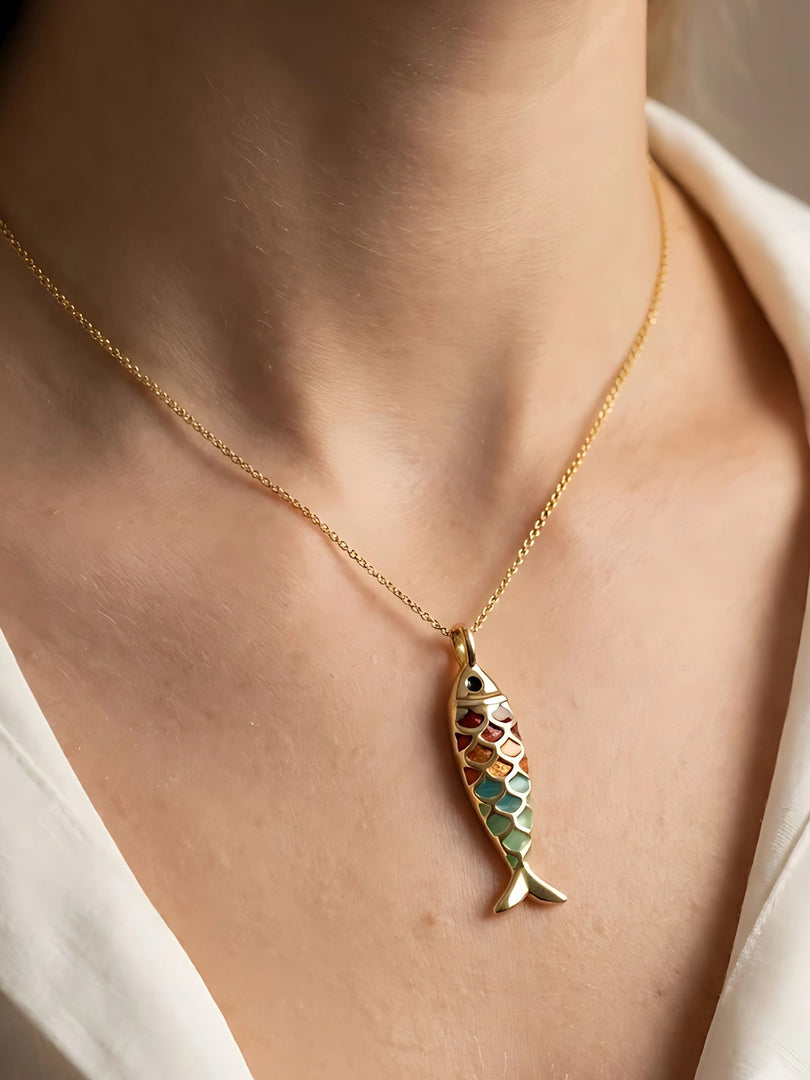 Rainbow Fish Pendant Necklace