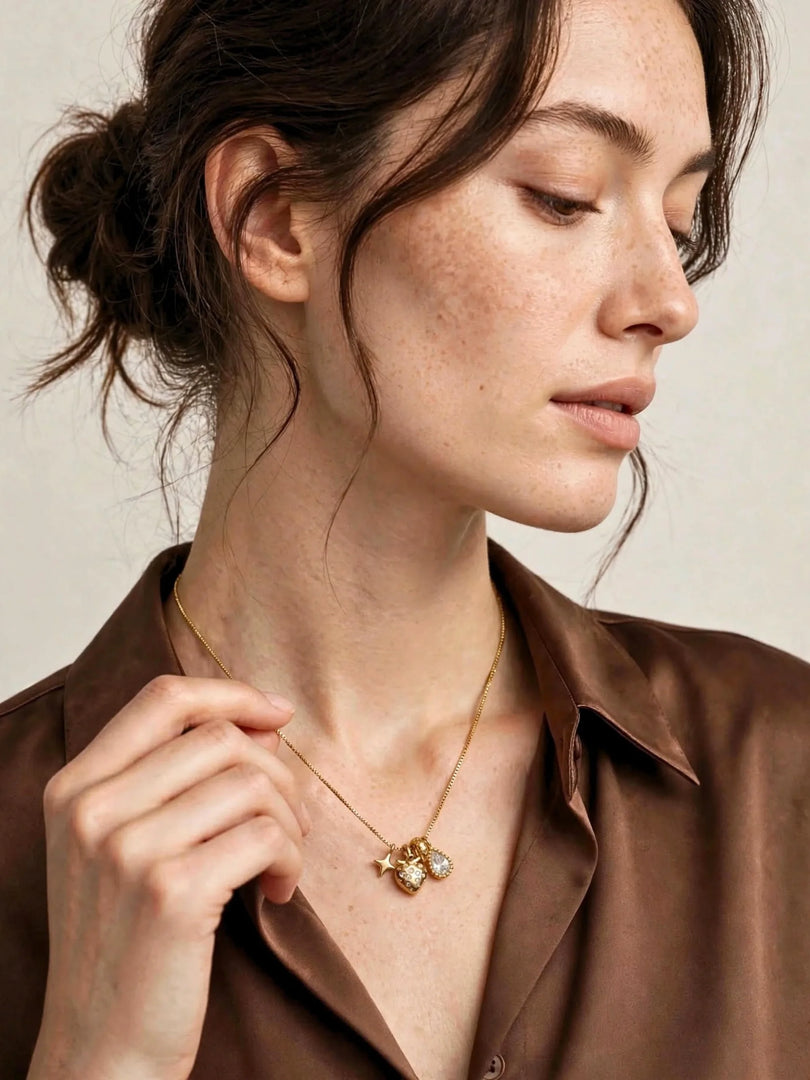 Textured Heart Teardrop Charm Necklace