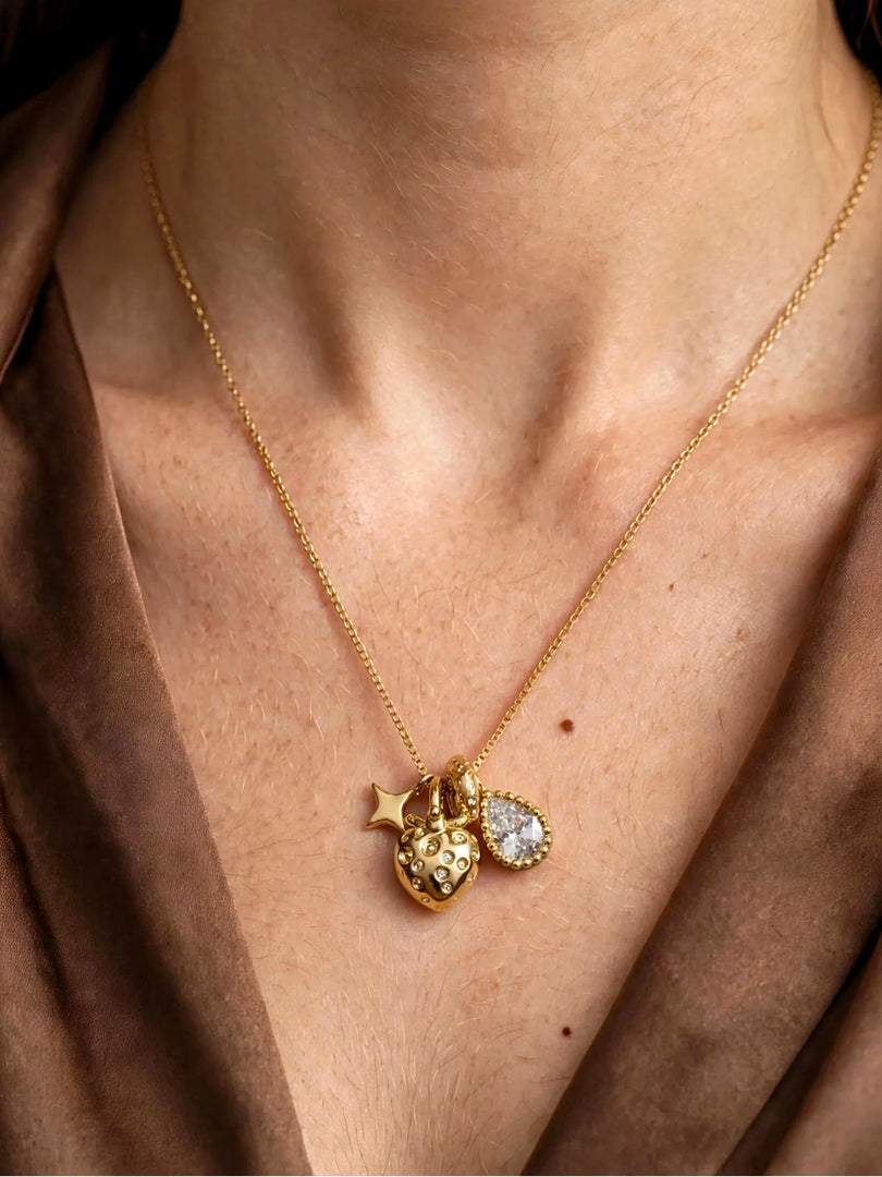Textured Heart Teardrop Charm Necklace