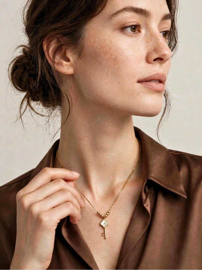Floral Mother-of-Pearl Key Necklace