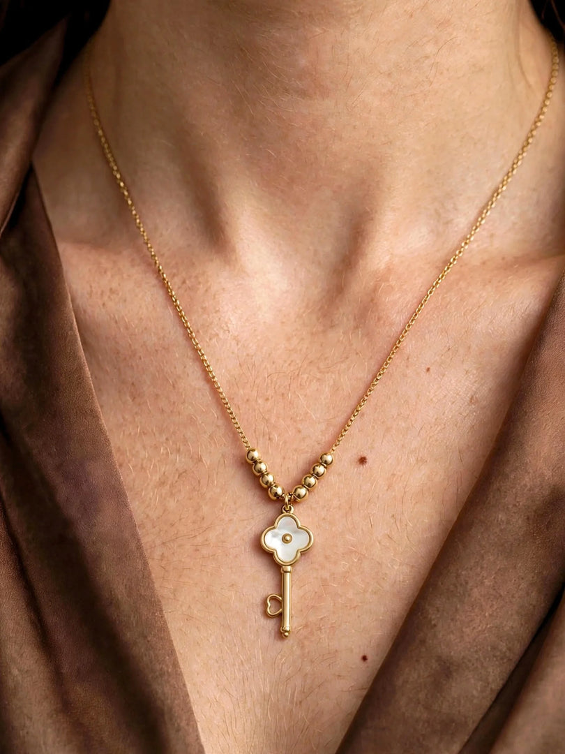 Floral Mother-of-Pearl Key Necklace