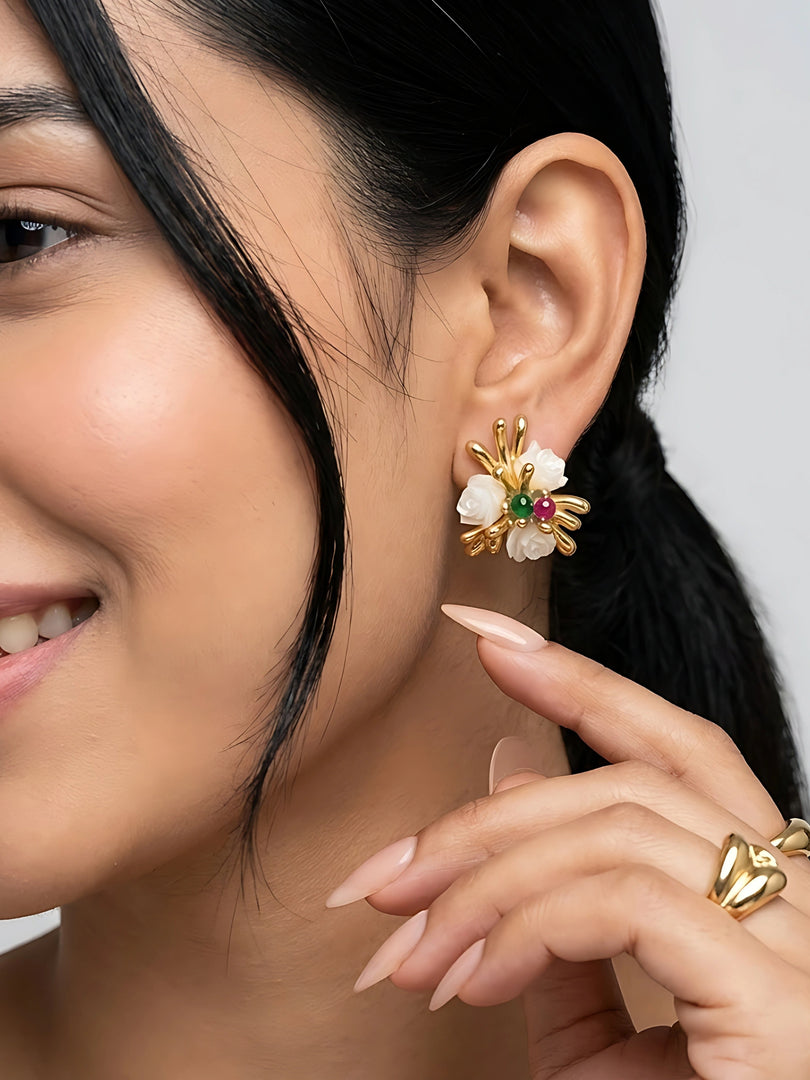 Ivory Rose Bloom Stud Earrings