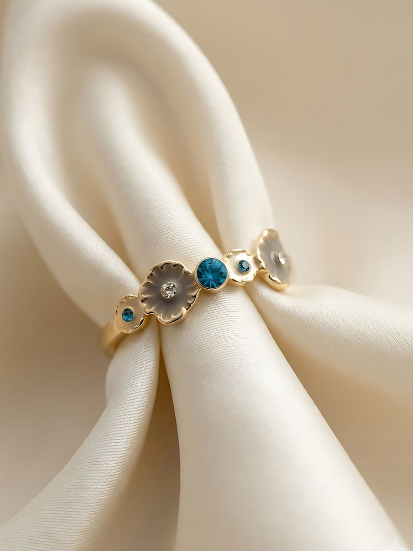 Azure Bloom Crystal Ring