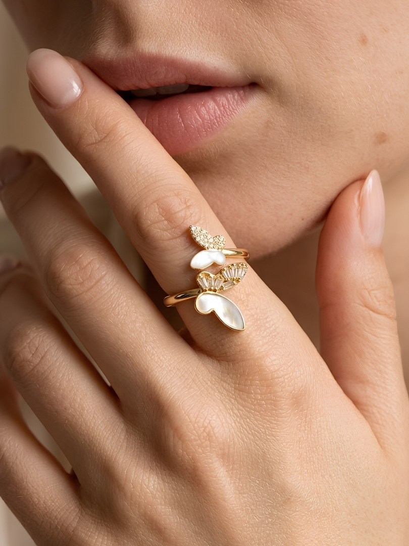 Triple Butterfly Mother of Pearl Ring