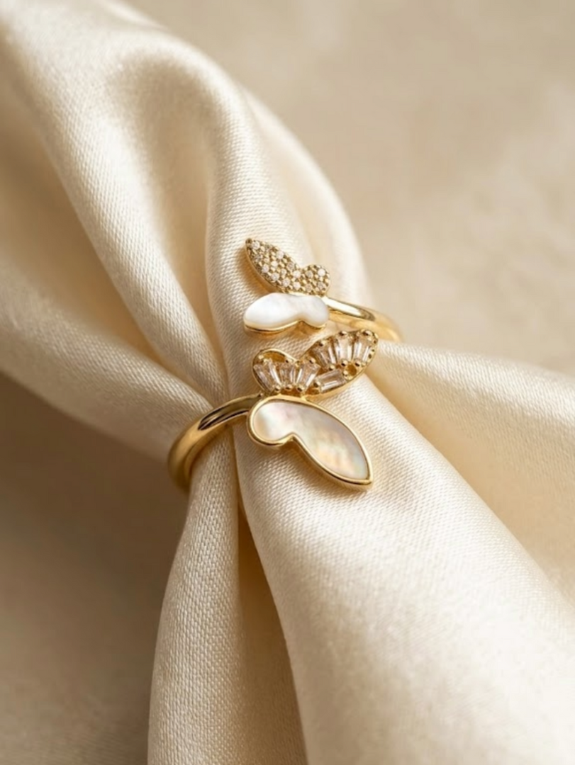 Triple Butterfly Mother of Pearl Ring