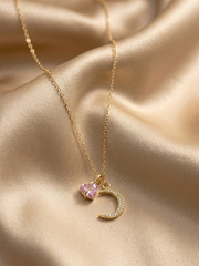 Pink Heart Moon Charm Necklace