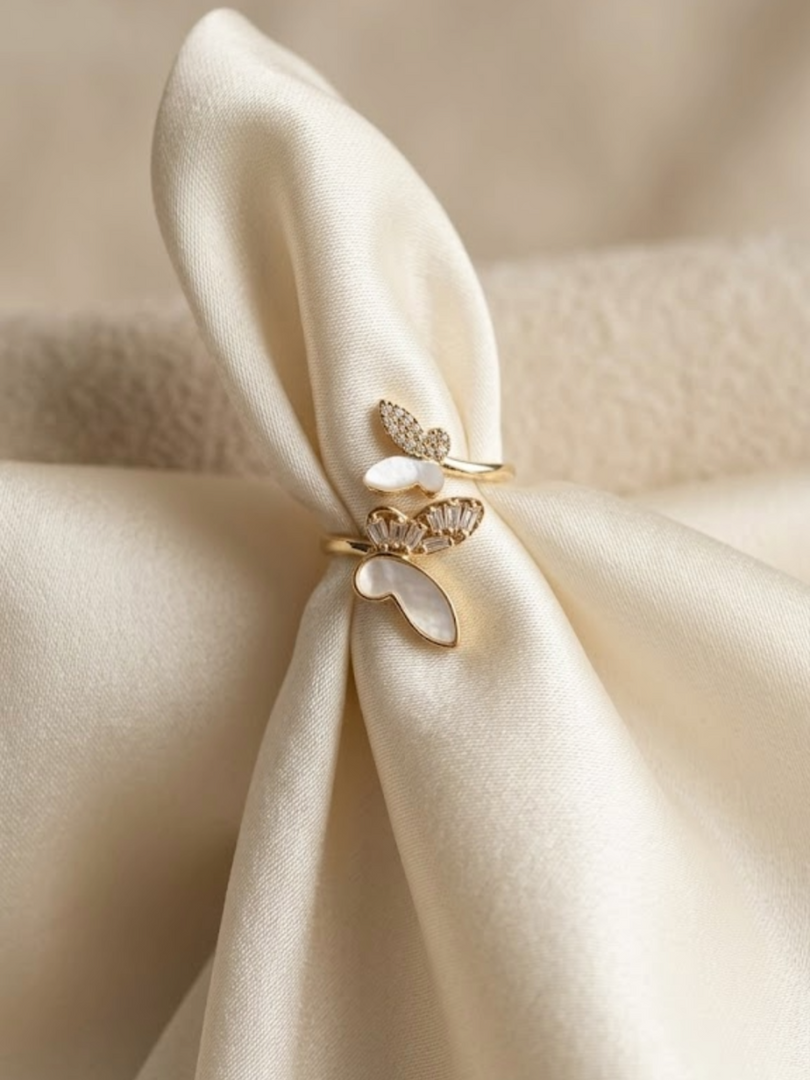 Triple Butterfly Mother of Pearl Ring