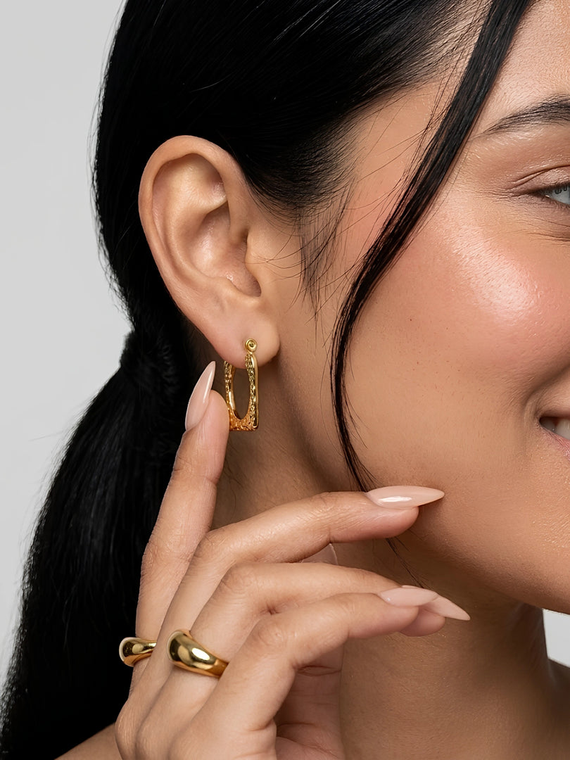 Hammered Square Hoop Earrings